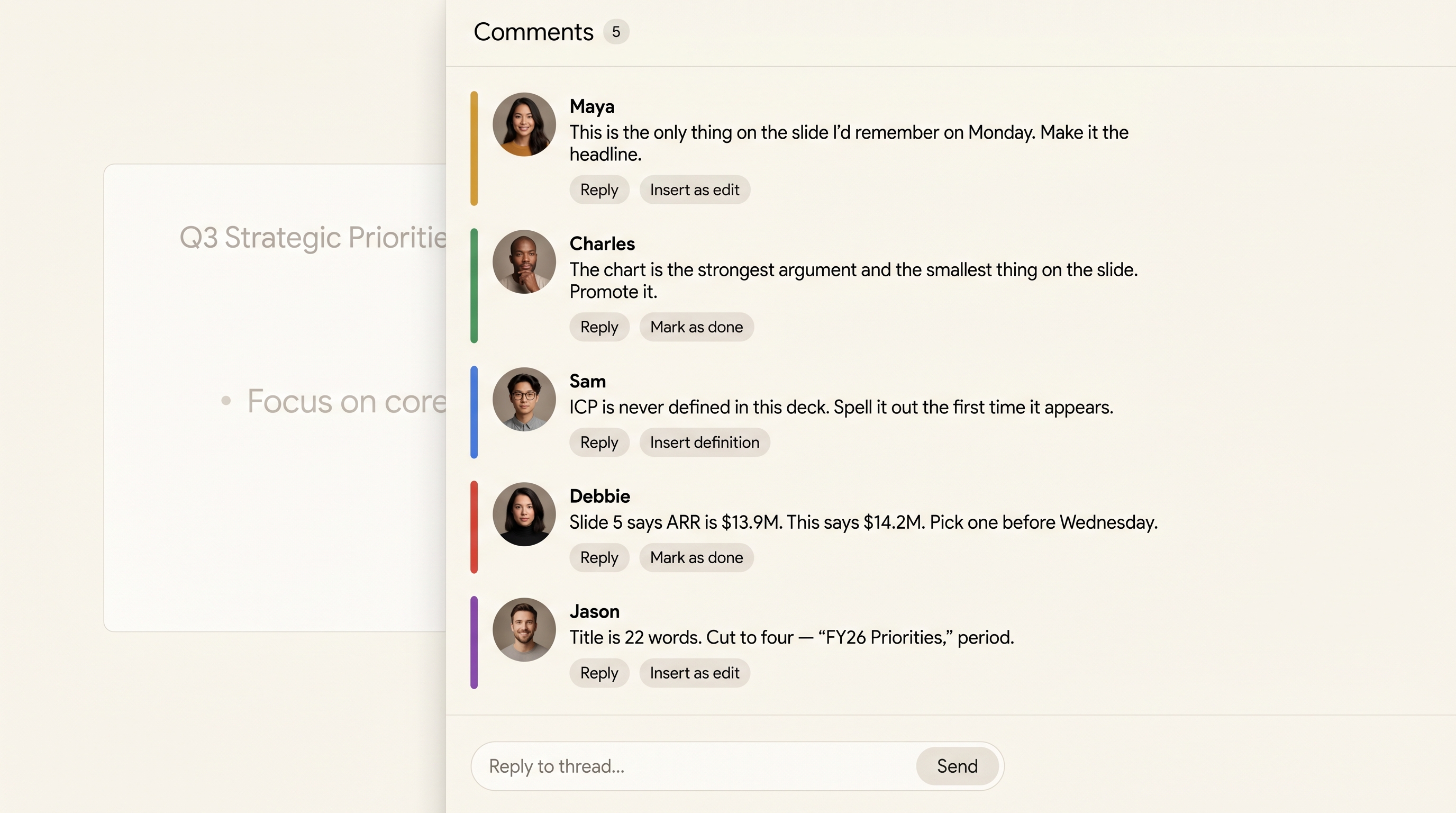 Reviewer comments inside DeckNotes