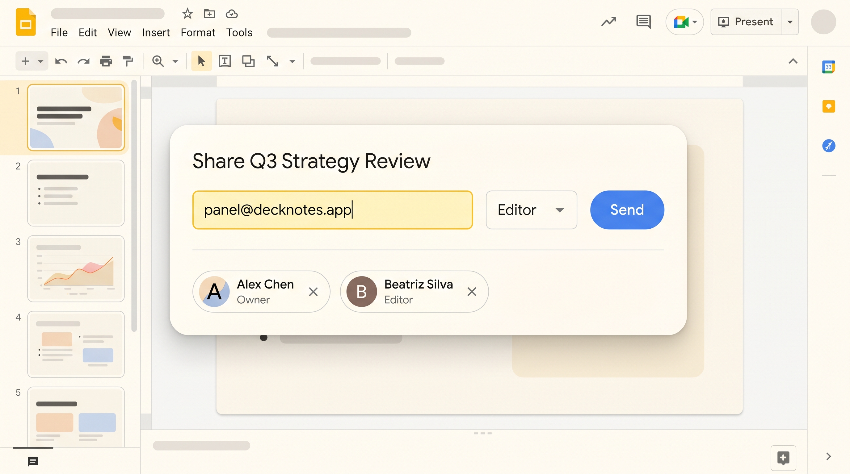 Google Slides share dialog
